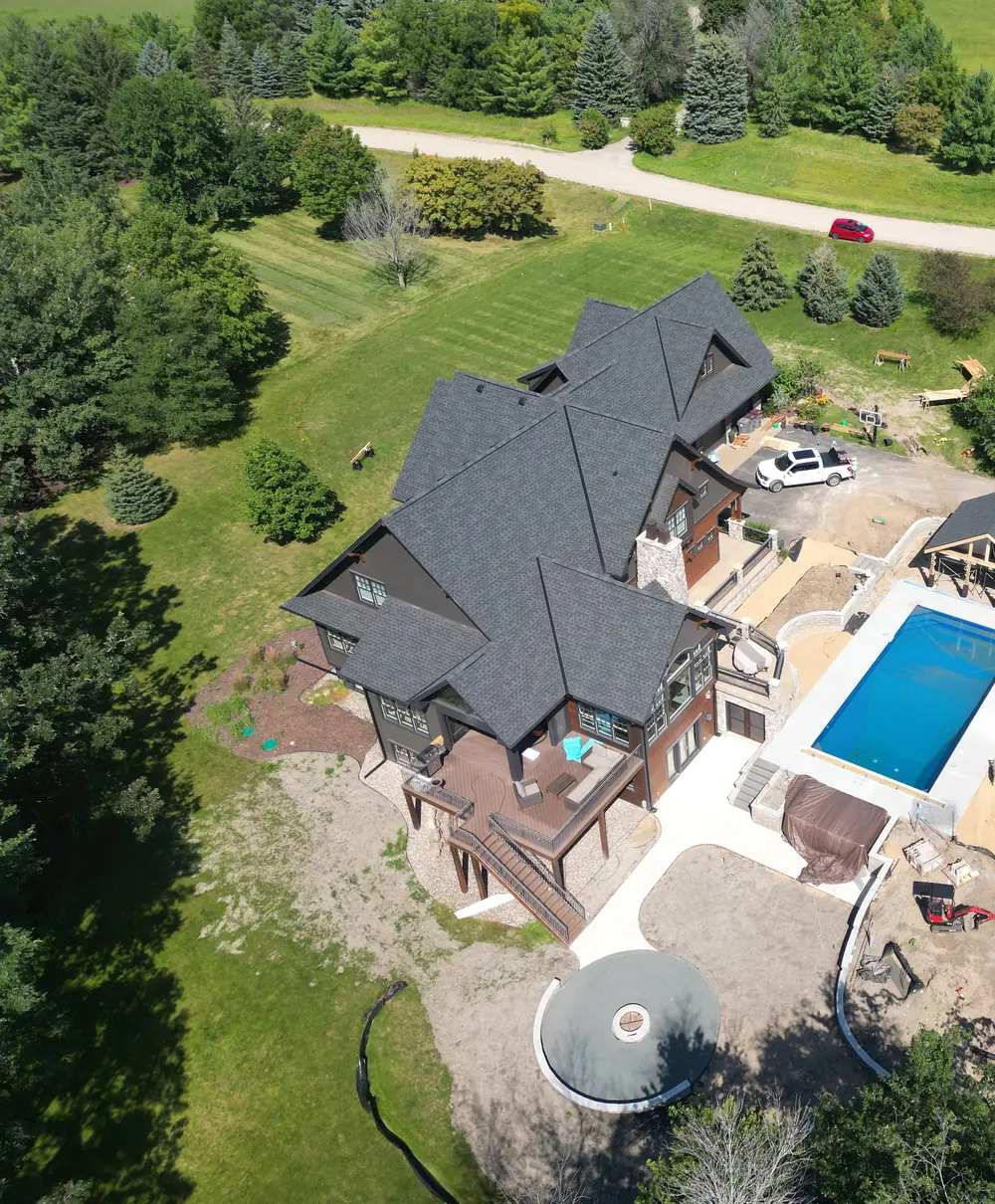 Aerial view of the renovated home at 6445 Nathan Road in Carver, Minnesota.